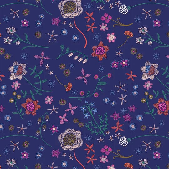 Default Stitch & Sew - Embroidered Flowers on Navy - Dashwood Studios