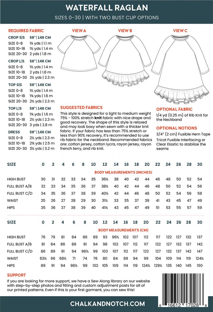 Default Waterfall Raglan Top - Chalk + Notch Patterns - Sizes 0-30