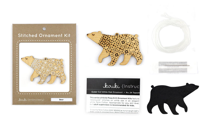 Wooden Bear Stitched Ornament Kit from Kiriki