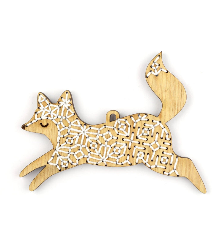 Wooden Fox Stitched Ornament Kit from Kiriki