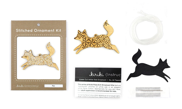 Wooden Fox Stitched Ornament Kit from Kiriki
