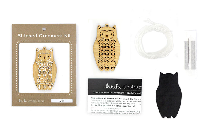Wooden Owl Stitched Ornament Kit from Kiriki