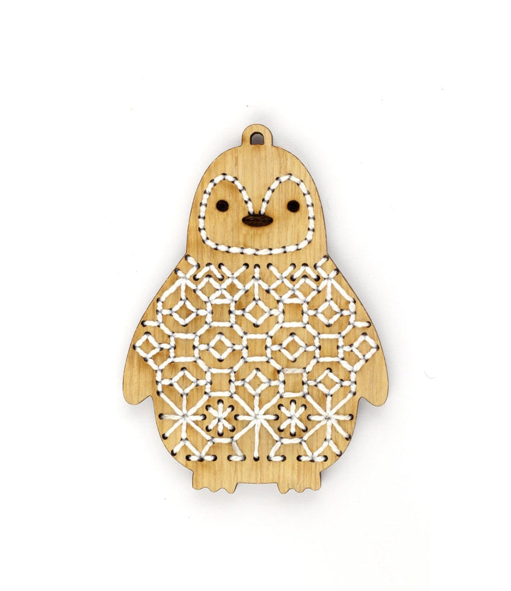 Wooden Penguin Stitched Ornament Kit from Kiriki