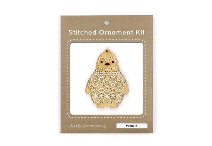 Wooden Penguin Stitched Ornament Kit from Kiriki
