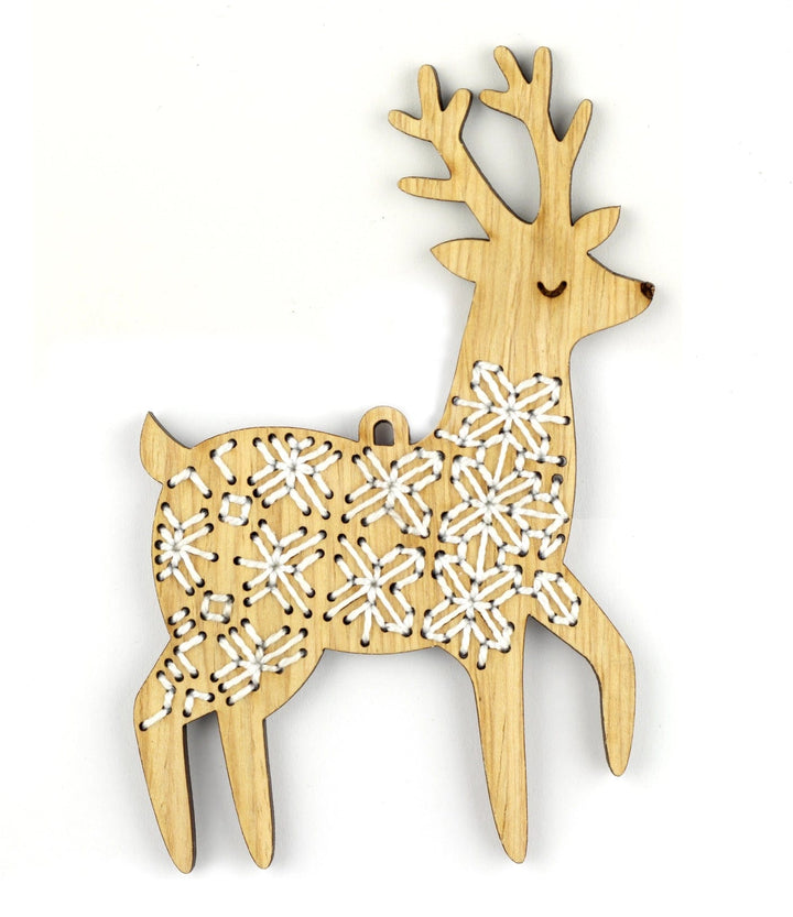 Wooden Reindeer Stitched Ornament Kit from Kiriki