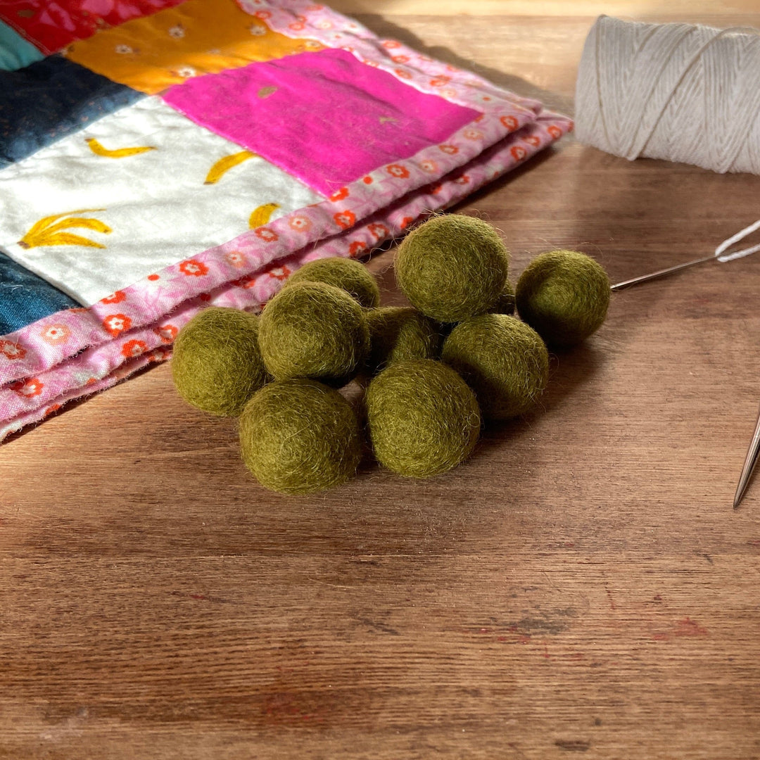 Default Wool Felt Balls - #54 Olive - Ten 1" Balls, 2.2cm