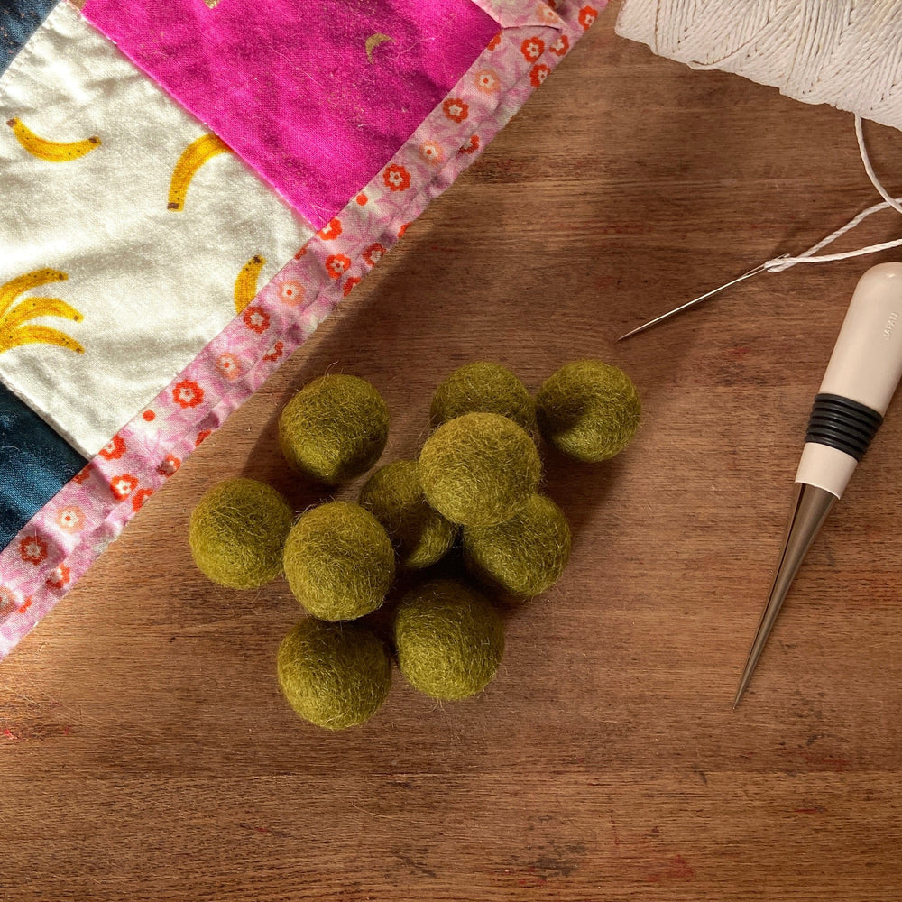 Default Wool Felt Balls - #54 Olive - Ten 1" Balls, 2.2cm