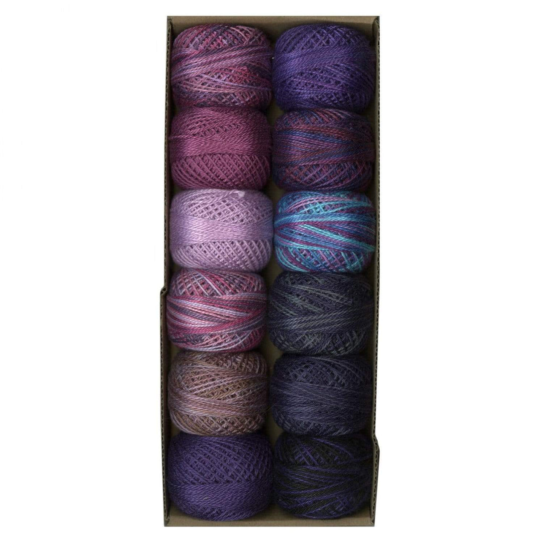 Accents 3 Purple Splash ~ Size 8 Valdani Pearl Cotton Set of Twelve 73 Yard Balls