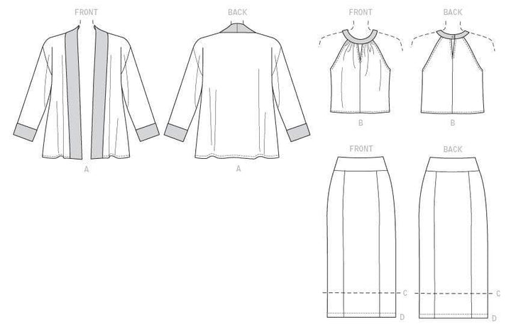 Banded Jacket, Notch-Neck Top and Pencil Skirts, Larger Sizes, Lisette for Butterick B6464