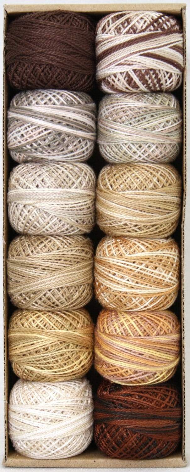 Beige & Browns ~ Size 8 Valdani Pearl Cotton Set of Twelve 73 Yard Balls