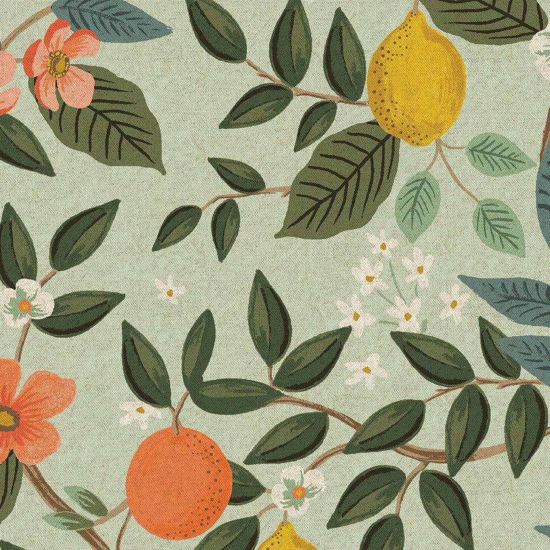 Citrus Grove in Mint - Linen Cotton Canvas Project Cut - 22" x 26"