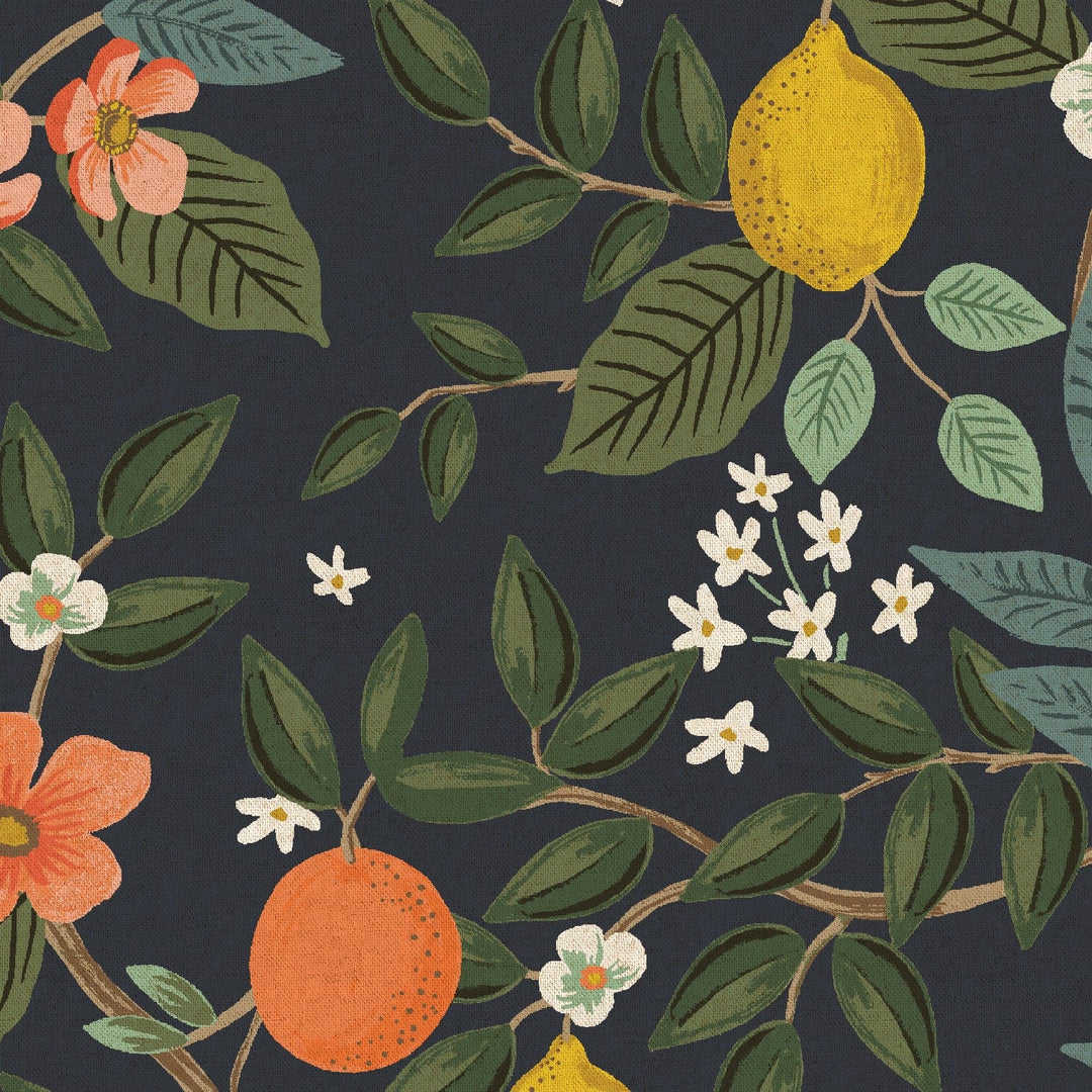 Citrus Grove in Navy - Linen Cotton Canvas Project Cut - 22" x 26"