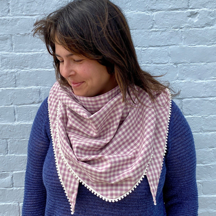 Crawford Gingham and Mini Pom Pom - Triangle Scarf Kit - Summer 2022