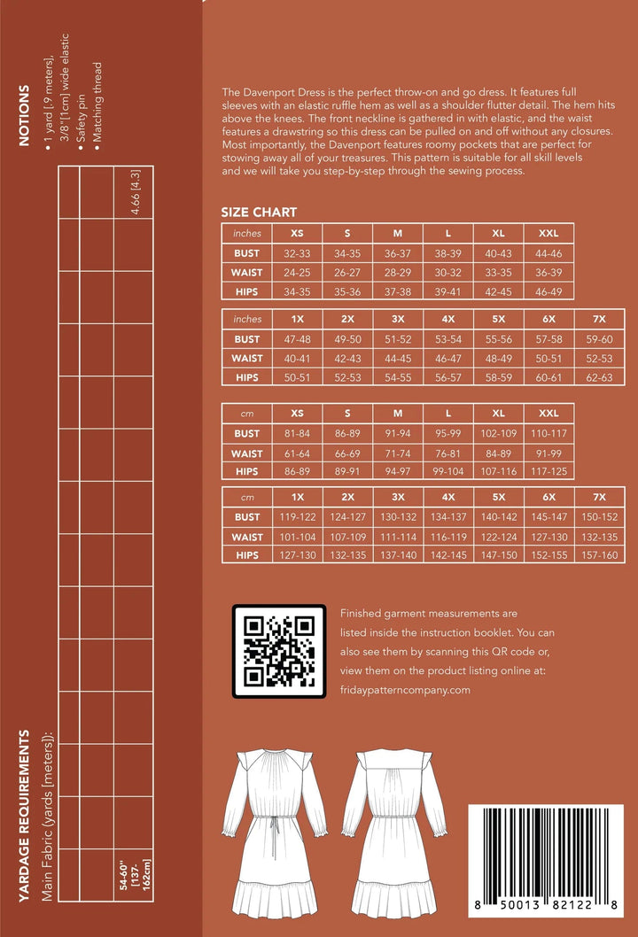 Davenport Dress - Friday Pattern Company - Sizes XS-7X
