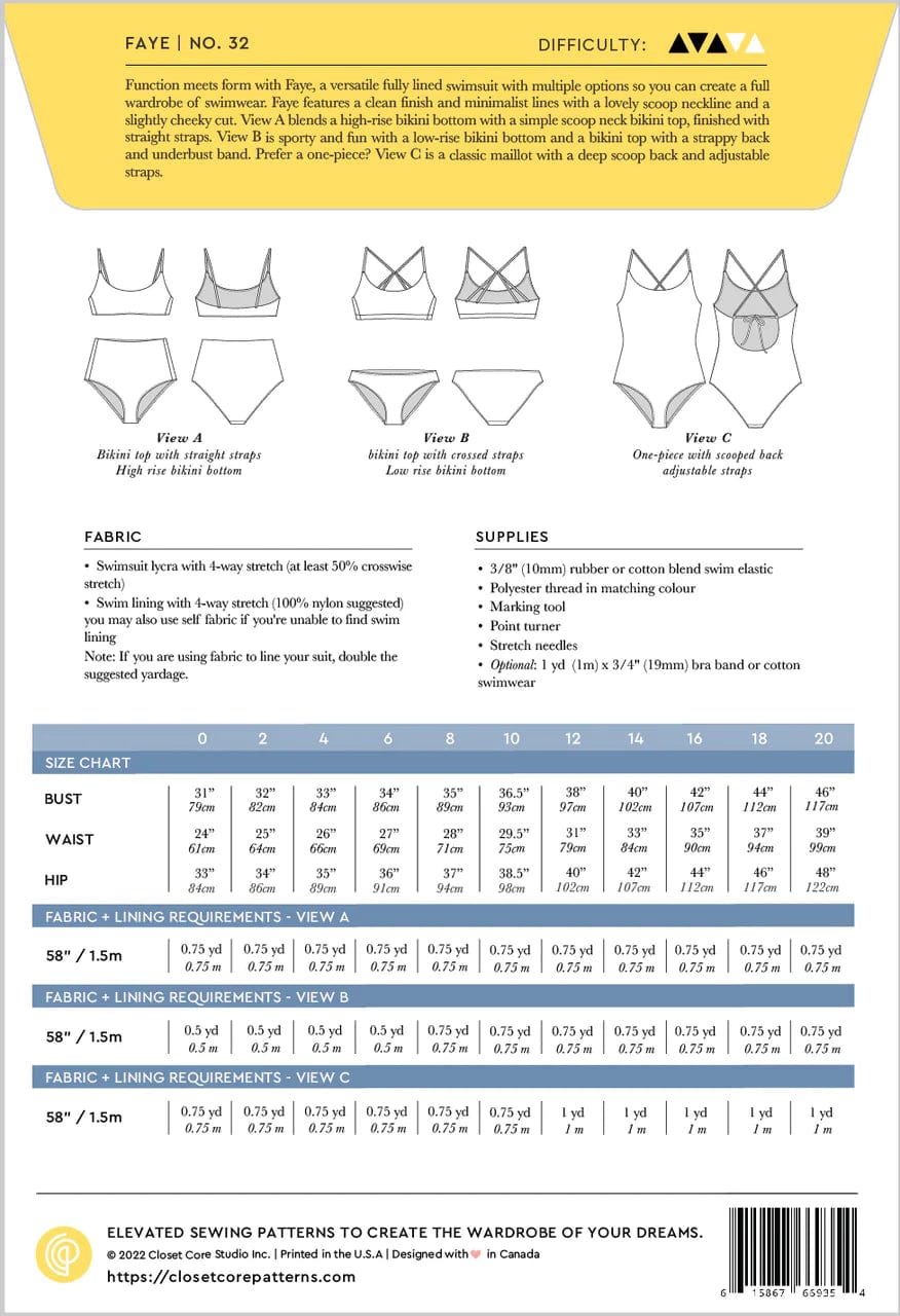 Faye Swimsuit - Closet Core Patterns - Sizes 0-20