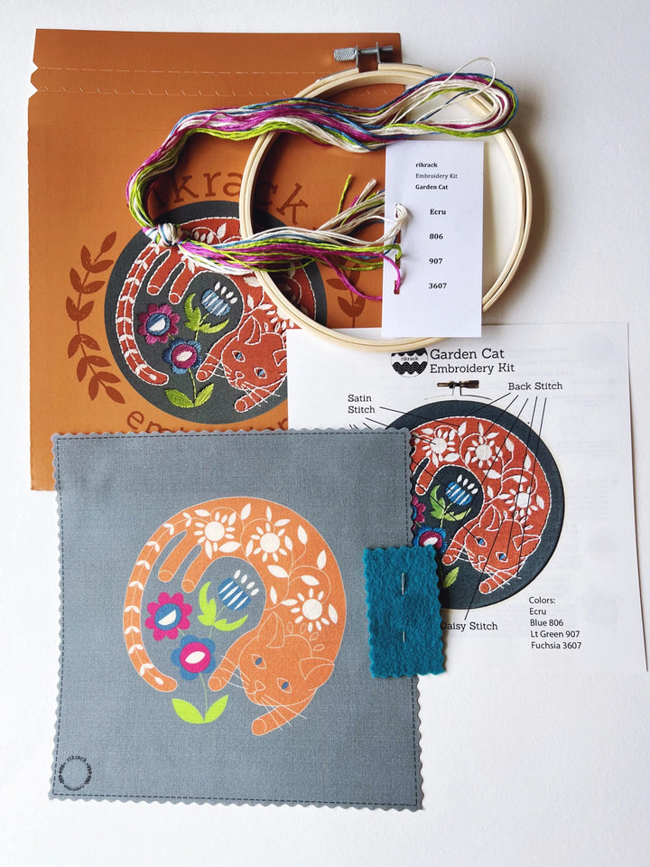 Garden Cat - Embroidery Kit - Rikrack