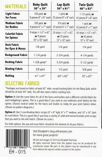 Hazel Hedgehog, Elizabeth Hartman, Quilt Pattern