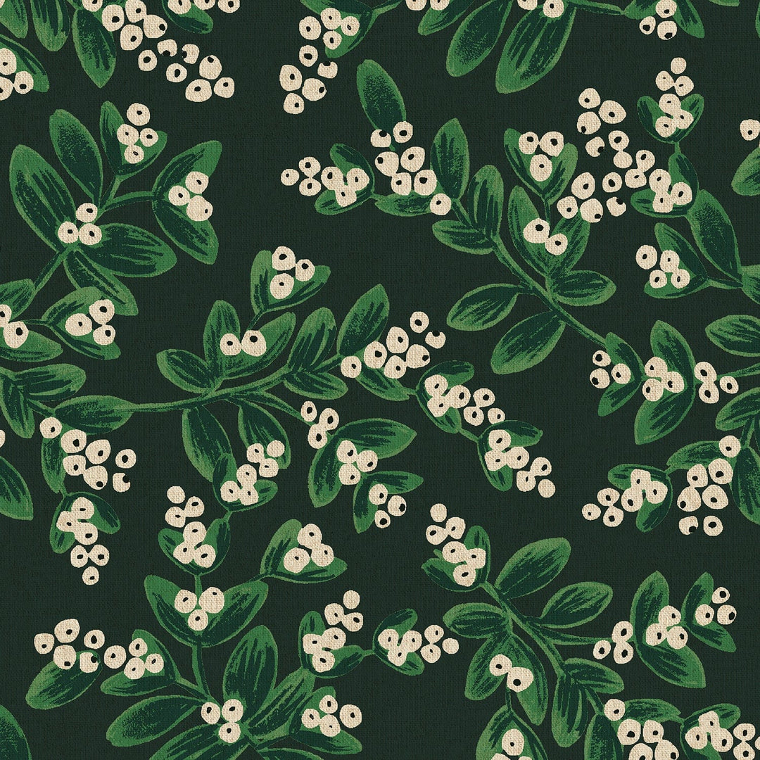 Holiday Classics - Mistletoe on Evergreen Metallic Canvas - Rifle Paper Co.