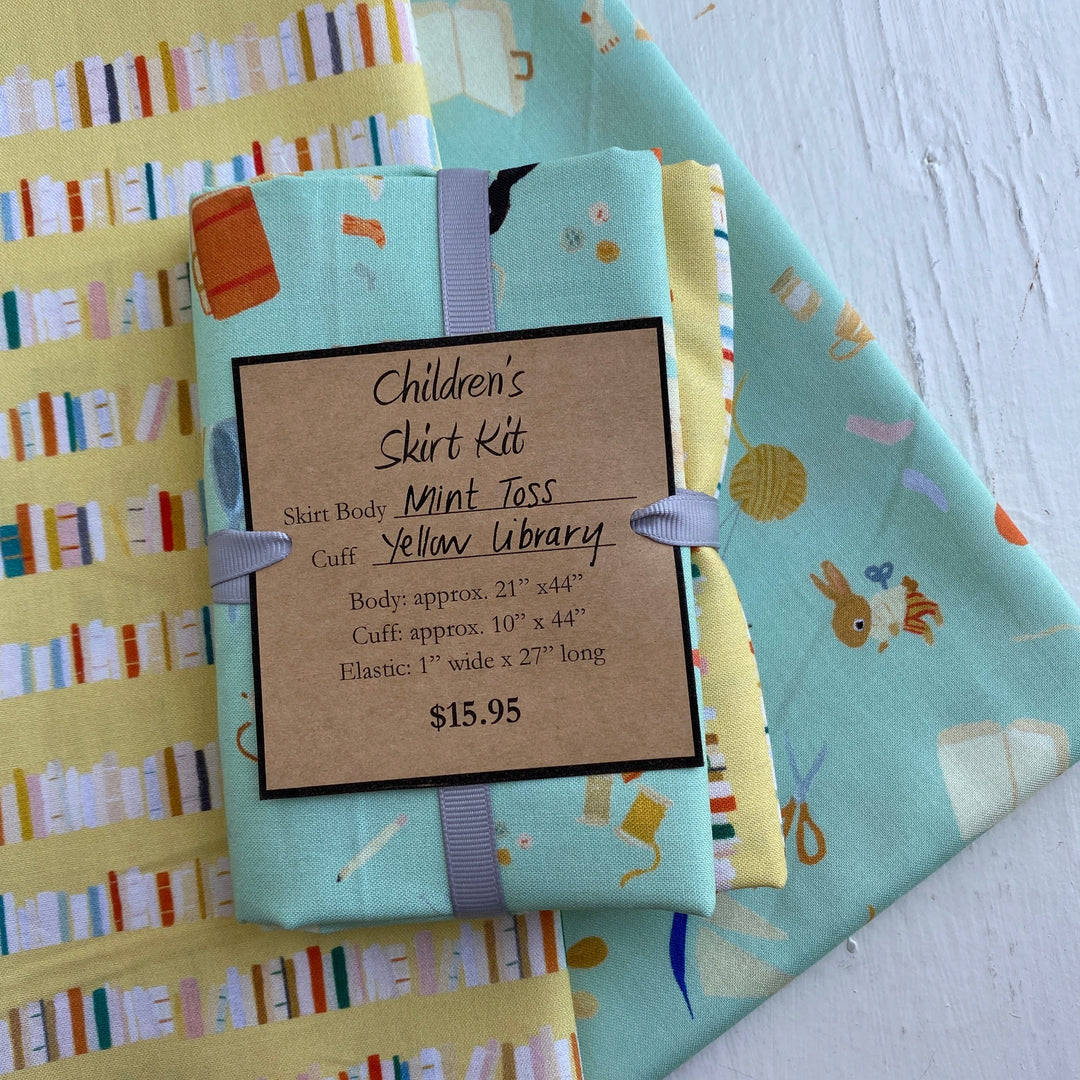 Littlest Family's Big Day - Child's Skirt Kit - Mint Toss with Yellow Library Cuff