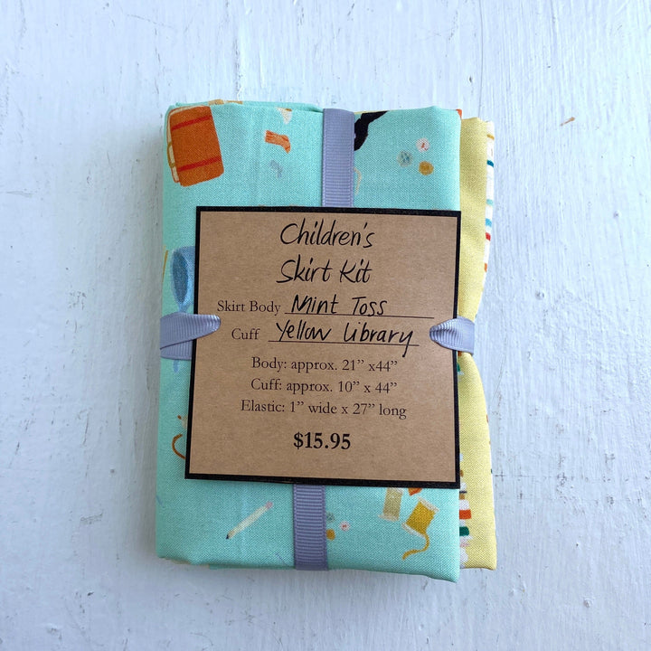Littlest Family's Big Day - Child's Skirt Kit - Mint Toss with Yellow Library Cuff