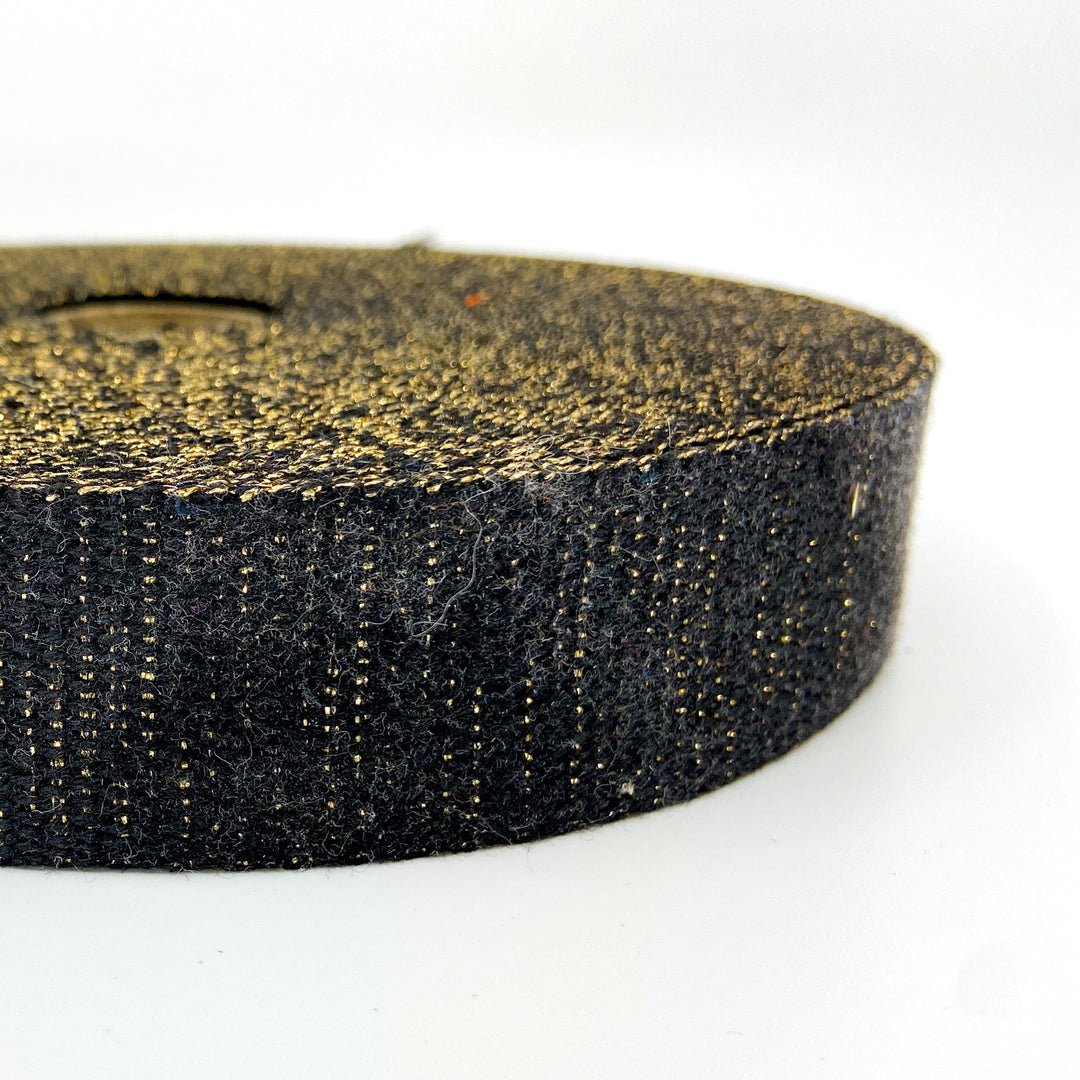 Metallic Cotton Webbing - Black and Gold - 30mm