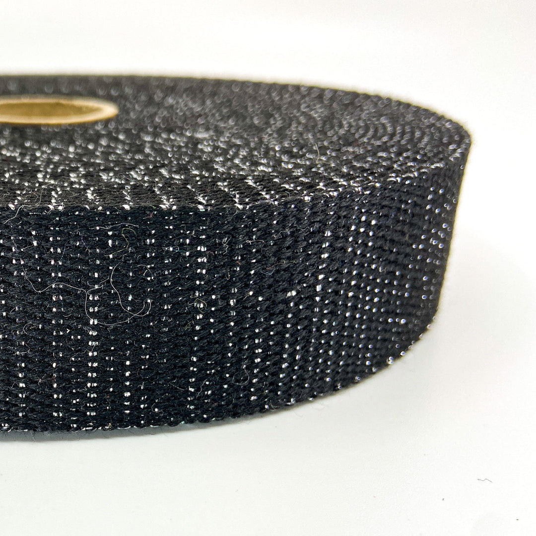 Metallic Cotton Webbing - Black and Silver - 30mm