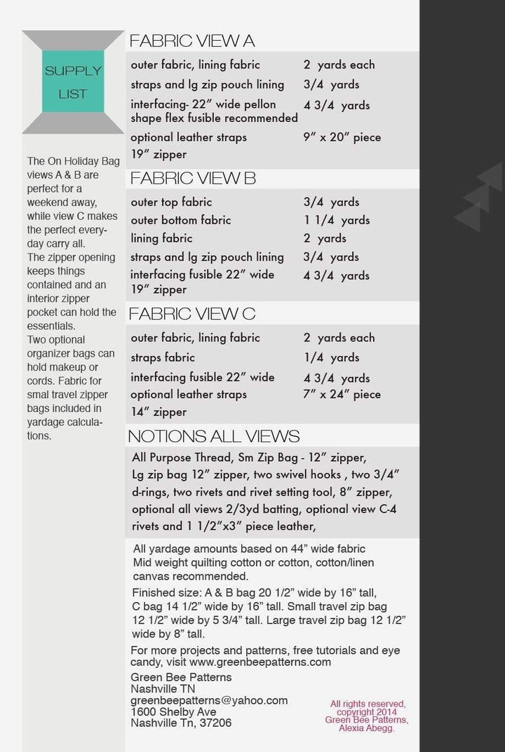 On Holiday Bag, Green Bee