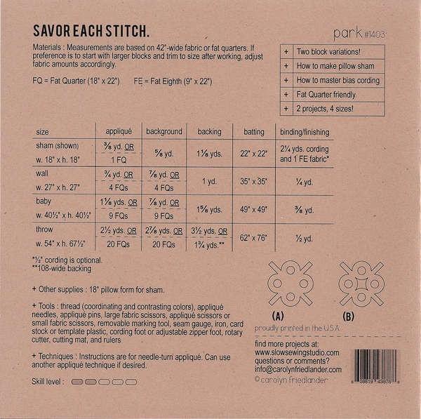 Park, Carolyn Friedlander, Quilt Pattern