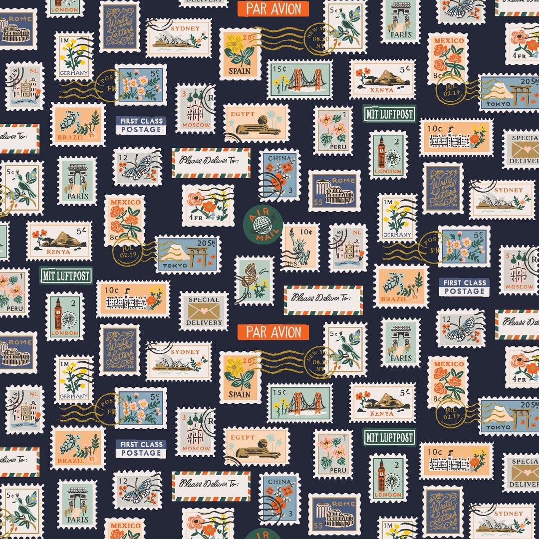 Postage Stamps in Navy Metallic ~ Bon Voyage by Rifle Paper Co.