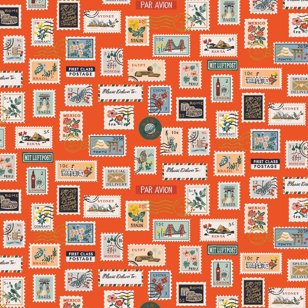 Postage Stamps in Red Metallic ~ Bon Voyage by Rifle Paper Co.