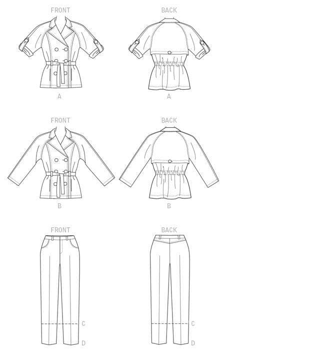 Raglan Sleeve Trench Jacket and Tapered Pants, Larger Sizes, Lisette for Butterick B6331