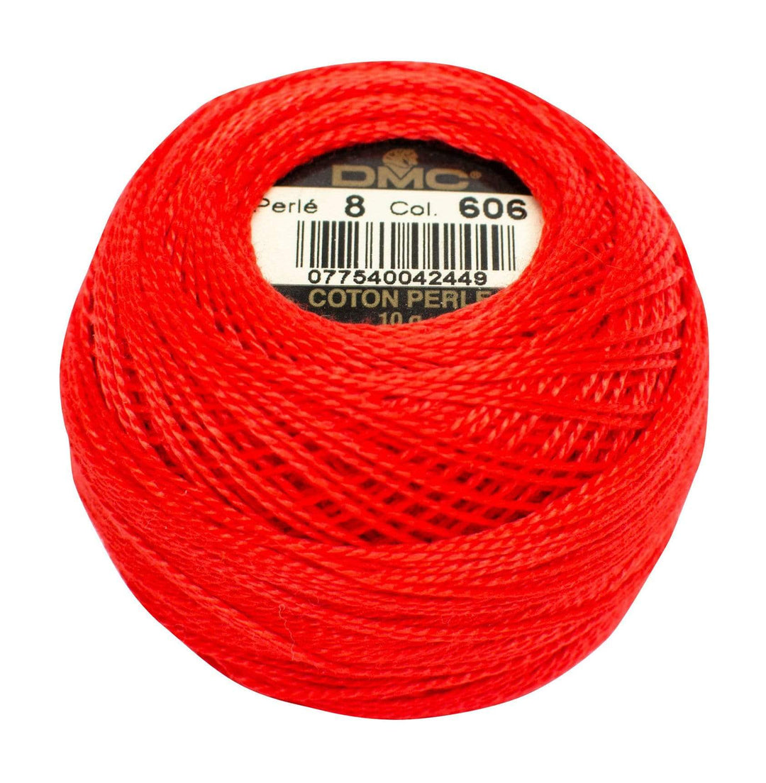 Size 8 Pearl Cotton Ball in Color 606 ~ Bright Orange-Red