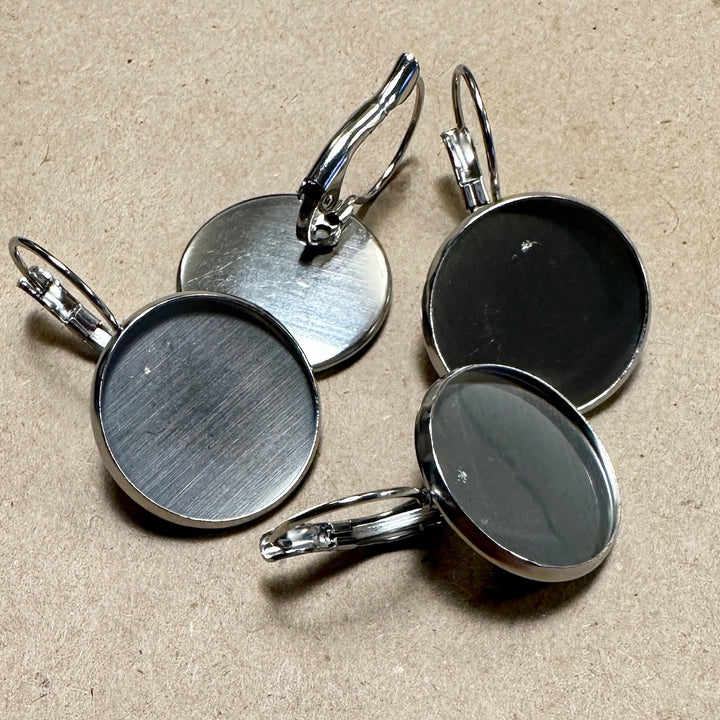 Stainless Steel Earring Bezel Trays - 18mm Round Tray - Two Pair