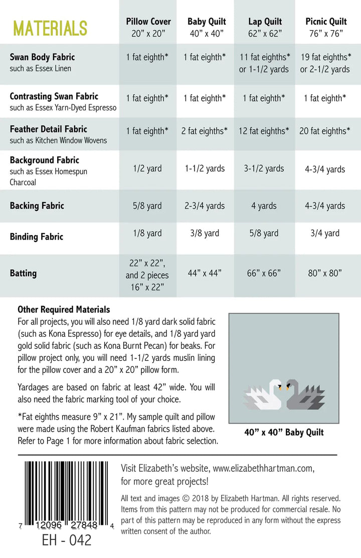 Swan Island, Elizabeth Hartman, Quilt Pattern