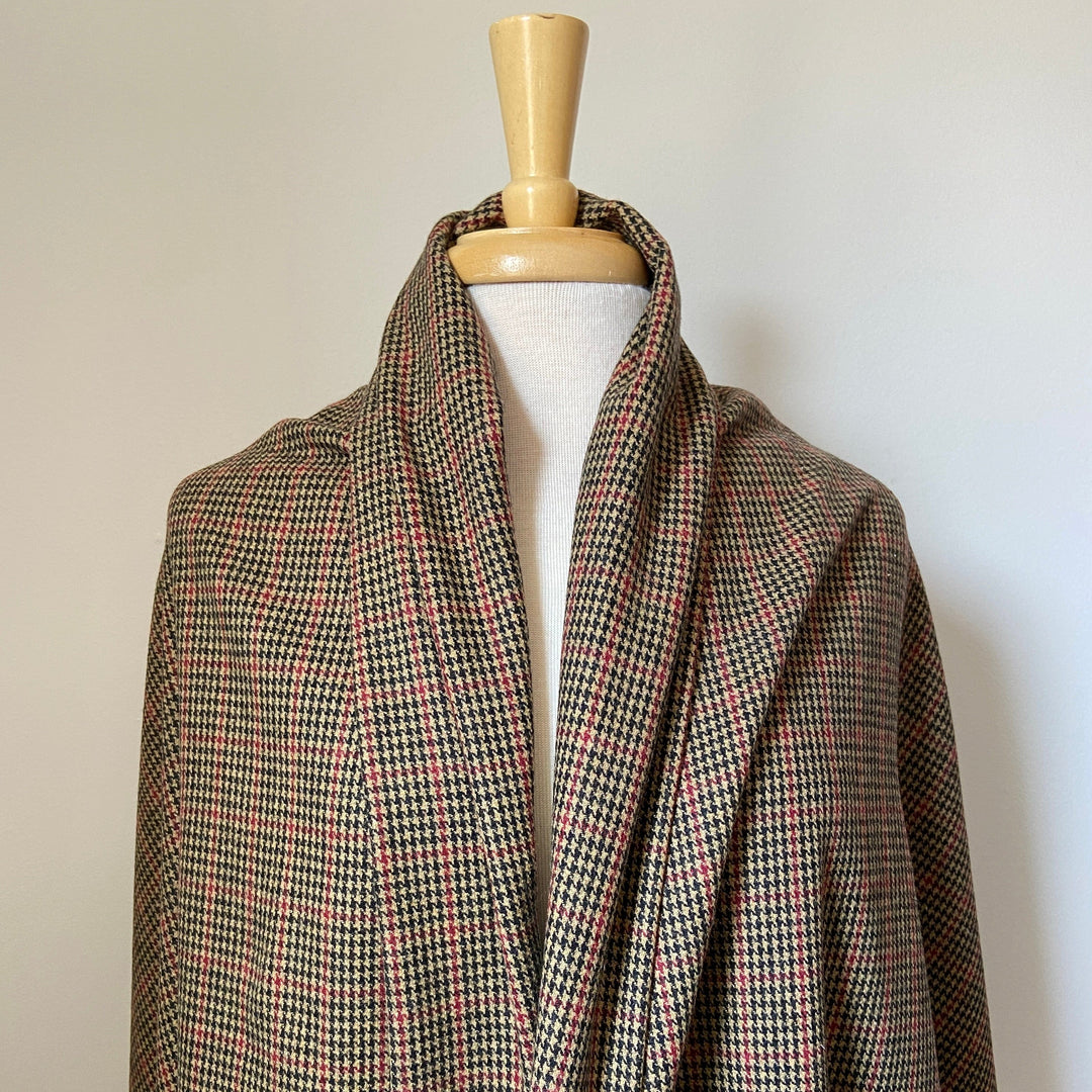 Tan, Black, and Red Houndstooth Plaid Wool