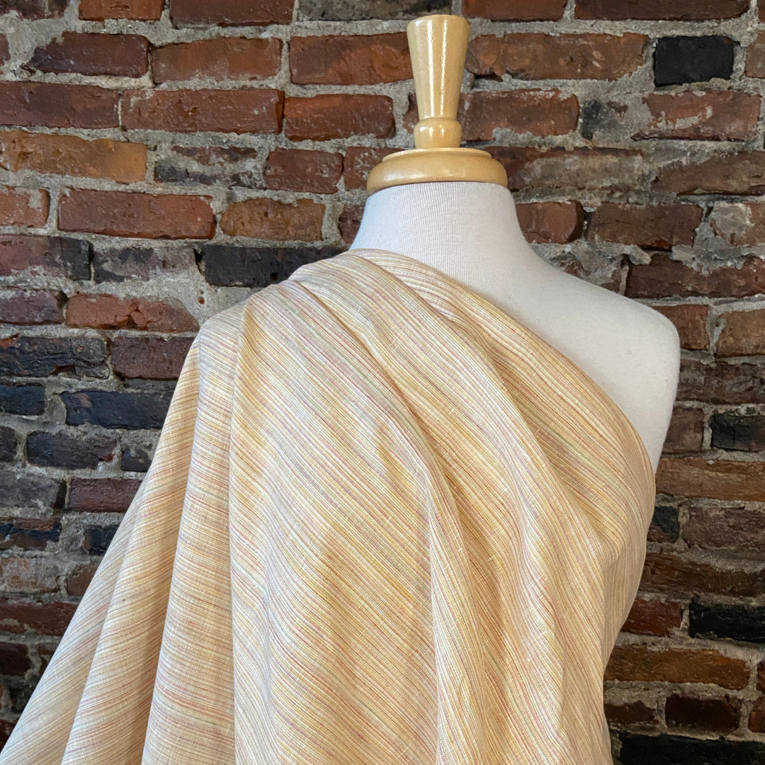Default 100% Yarn Dyed Linen - May Fair - Creamy Yellow with thin colored stripes - 62"