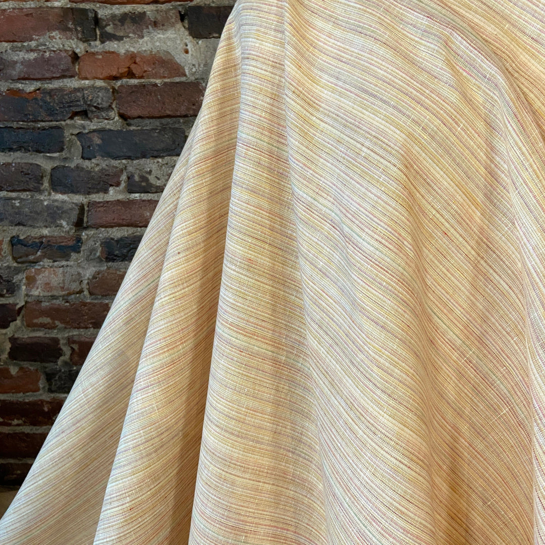 Default 100% Yarn Dyed Linen - May Fair - Creamy Yellow with thin colored stripes - 62"