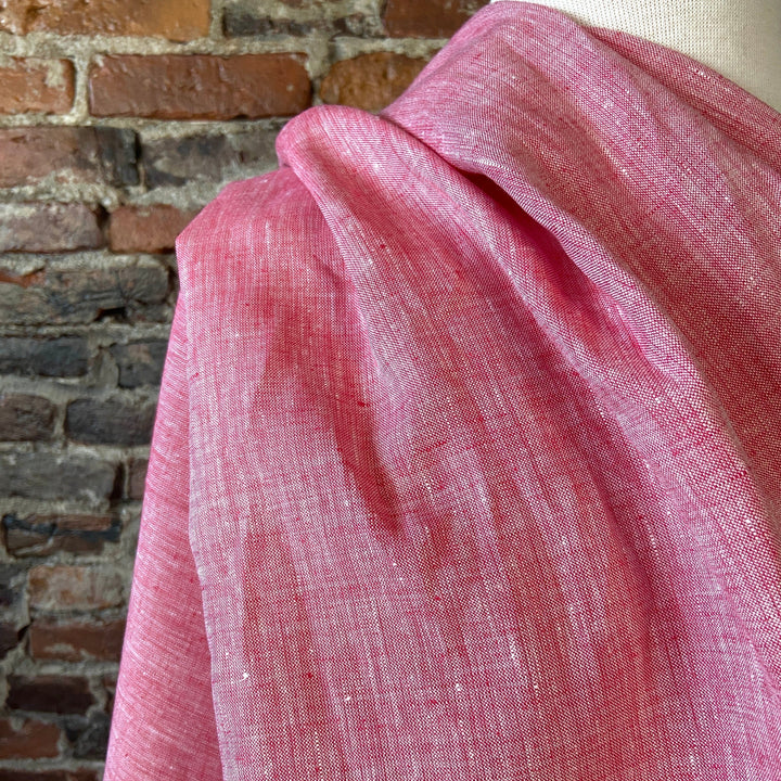 Default 100% Yarn Dyed Linen - Strawberries and Cream - Two Tone Deep Pink and White