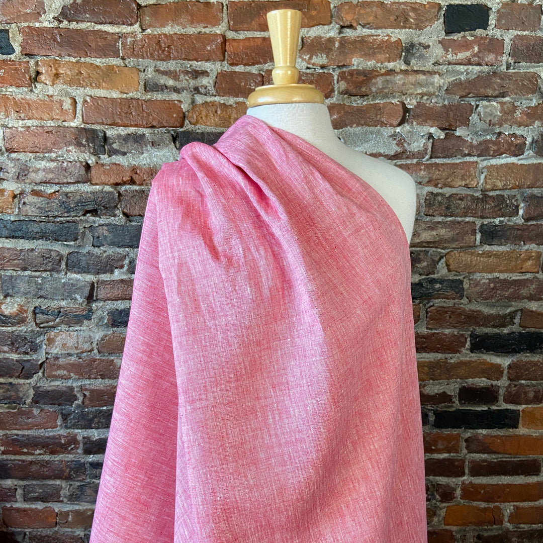 Default 100% Yarn Dyed Linen - Strawberries and Cream - Two Tone Deep Pink and White