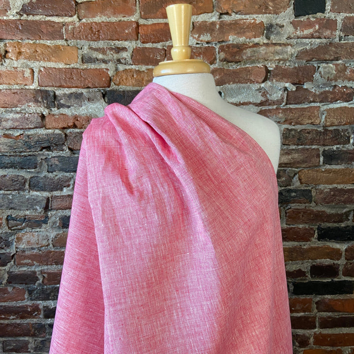 Default 100% Yarn Dyed Linen - Strawberries and Cream - Two Tone Deep Pink and White