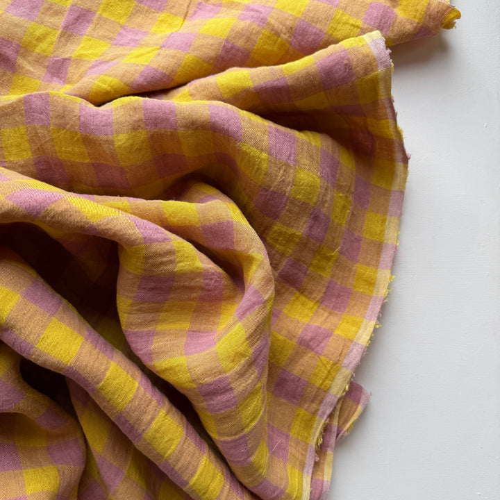 Default Beltane - Sunrise Gingham - 100% Linen Yarn Dyed