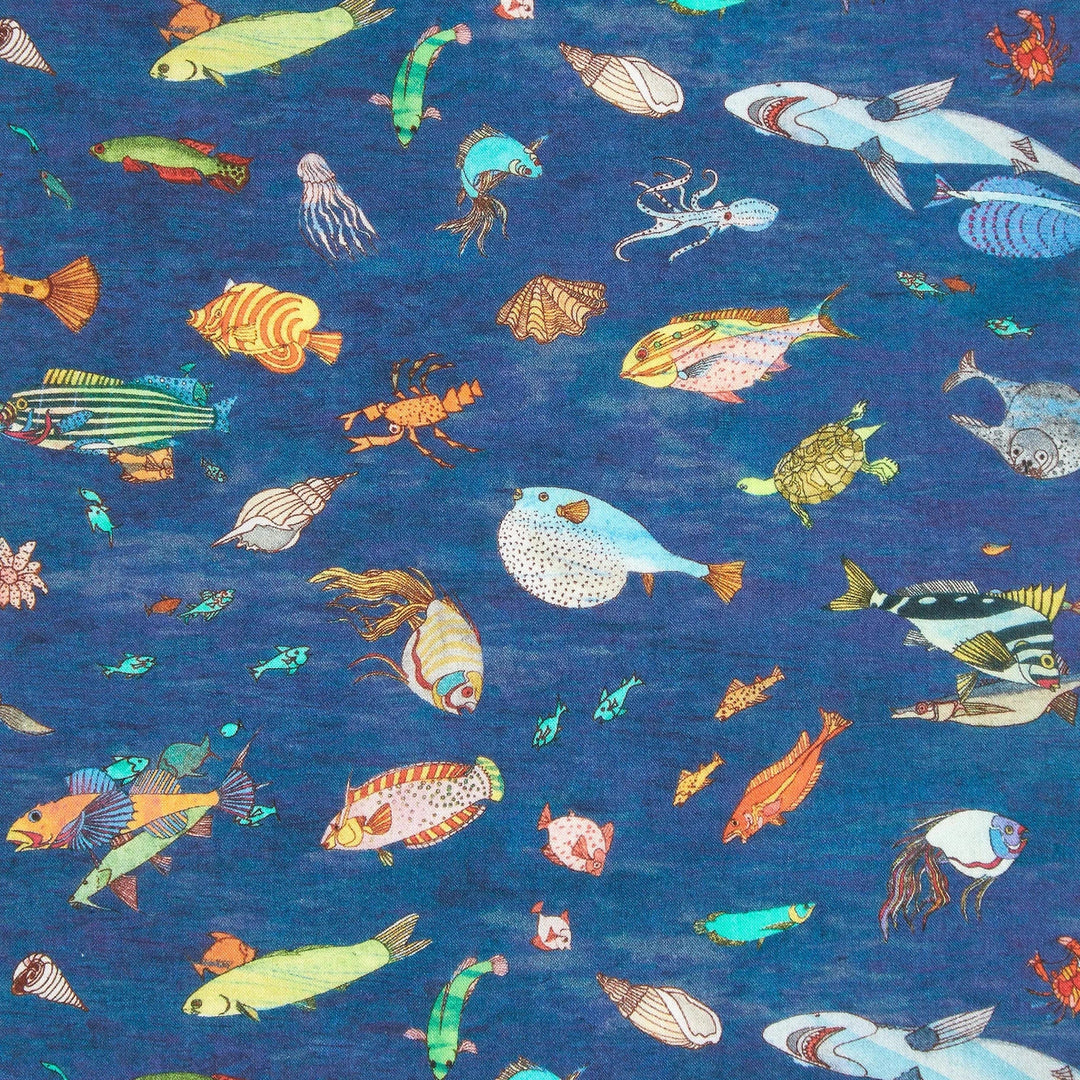 Default Brian's Aquarium in Dark Blue - Organic Liberty Tana Lawn Yardage