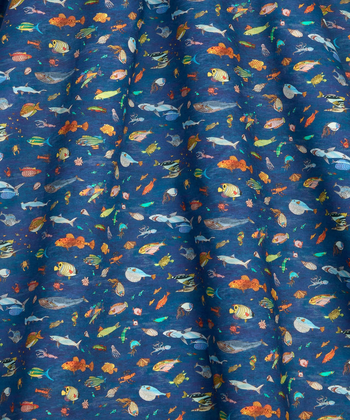 Default Brian's Aquarium in Dark Blue - Organic Liberty Tana Lawn Yardage