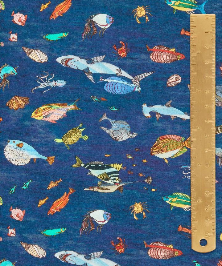 Default Brian's Aquarium in Dark Blue - Organic Liberty Tana Lawn Yardage