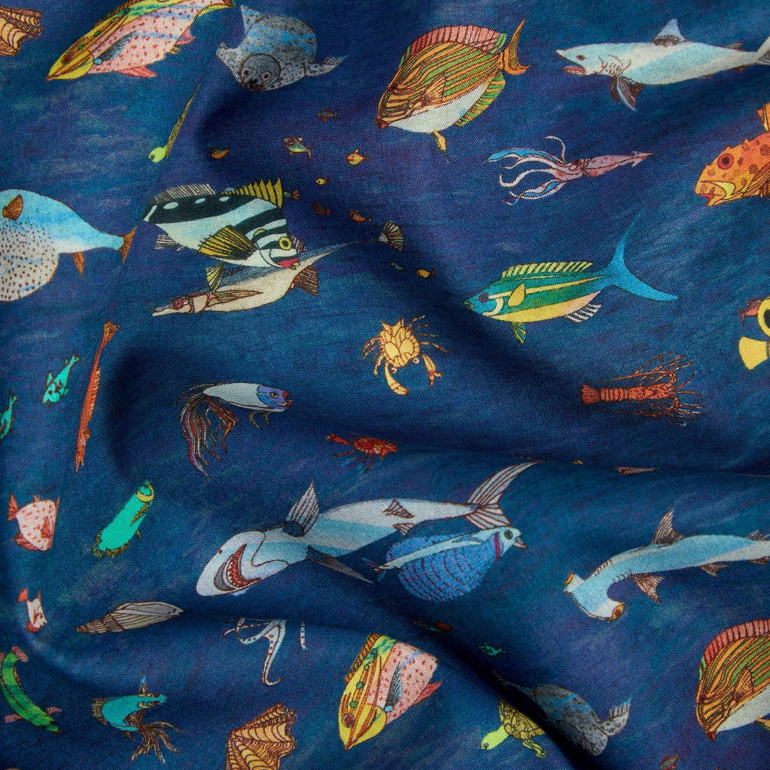 Default Brian's Aquarium in Dark Blue - Organic Liberty Tana Lawn Yardage