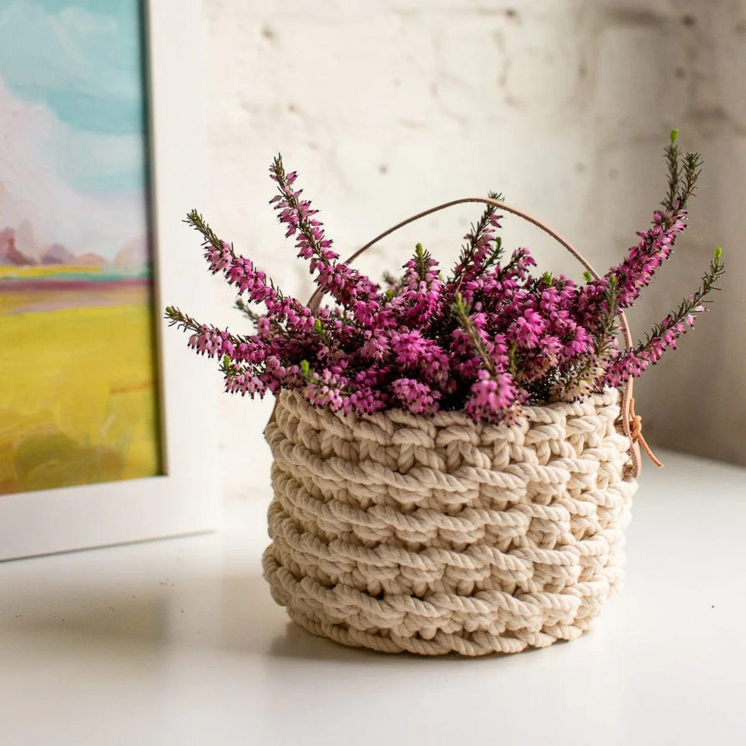 Default Brooklyn Basket Kit in Parchment with Leather Handle - Flax & Twine