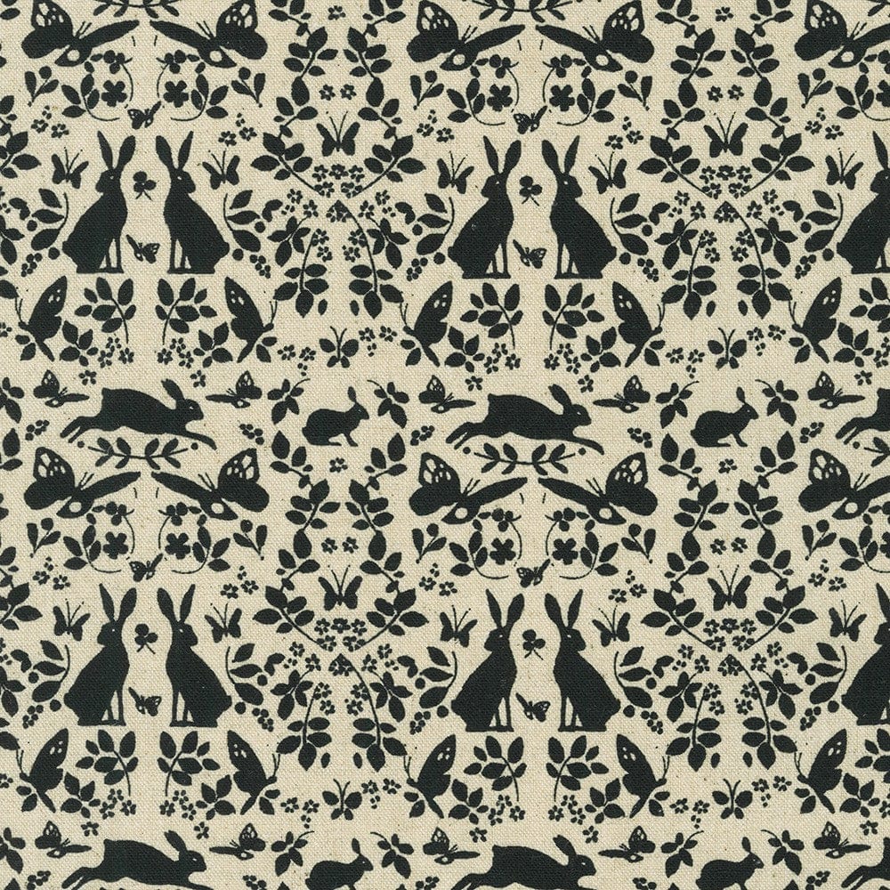 Butterflies & Rabbits in Natural - Cotton Flax Prints