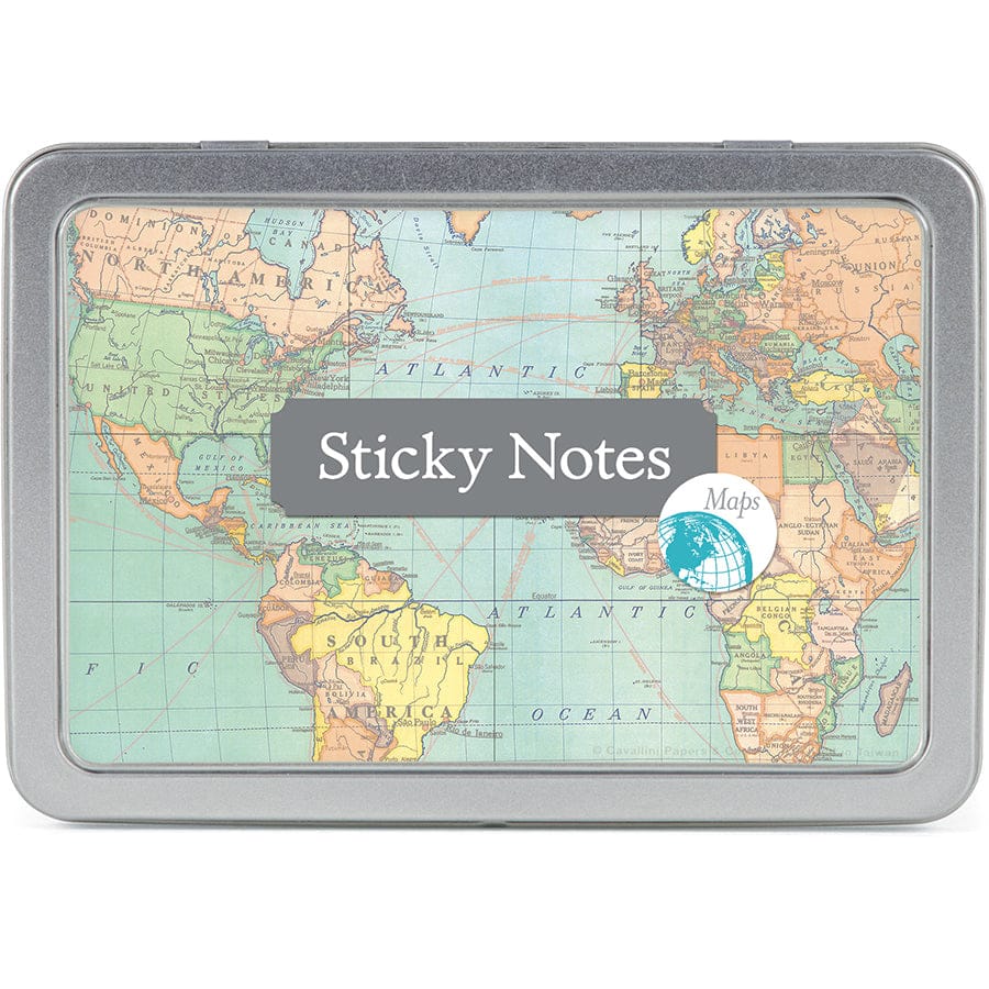 Default Cavallini & Co Sticky Notes in a Tin - Vintage Map