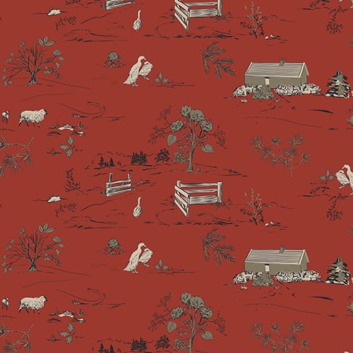 Default Country Estate in Deep Red - Spruce - Art Gallery Fabrics