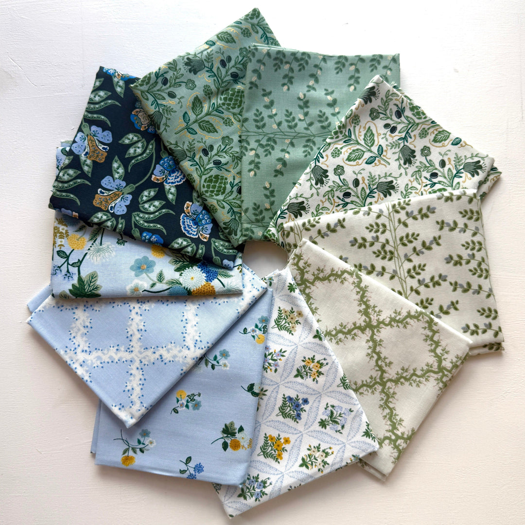 Default Dahlia Fat Quarter Bundle in Green & Blue - 10 FQs - Rifle Paper Co.